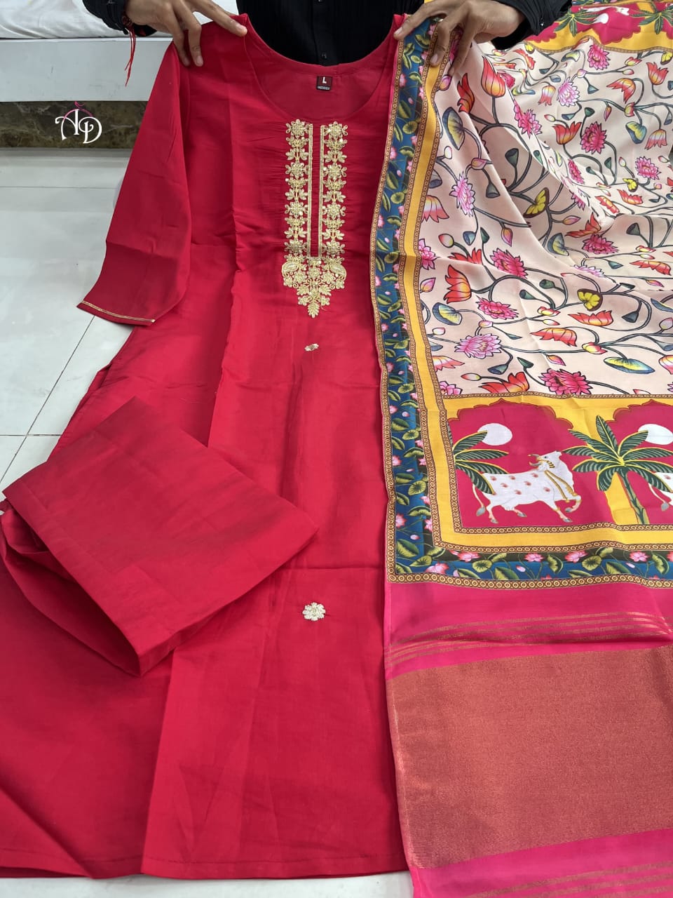 Akshar Vijay Laxmi Embroidery Kurti With Bottom Dupatta Wholesale Shop In Surat